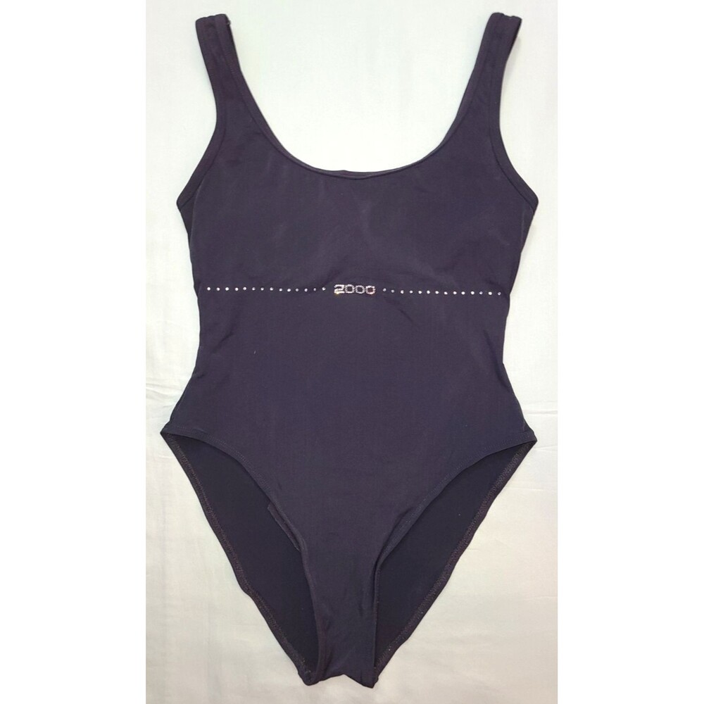 Vtg Karla Colletto black one piece swimsuit w "2000" rhinestones, ladies' sz 10